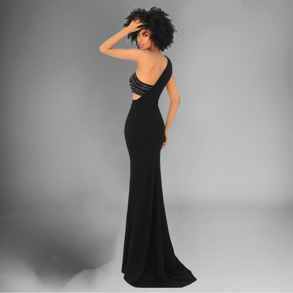 New With Tags Tarik Ediz-51058 Embellished Asymmetrical Evening Dress Size 36/4 - Picture 2 of 8
